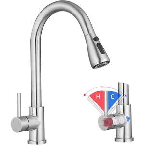 Brushed Gooseneck Pull-Down Kitchen Faucet with Black Hose – photo 4