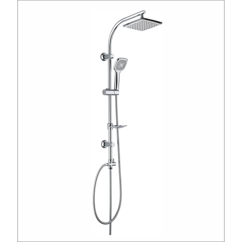 Chrome Shower Column with Square Rain Head, Hand Shower and Soap Dish – Angled Arm