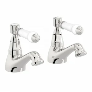 Traditional Chrome Basin Pillar Taps with White Levers (Pair) – photo 3