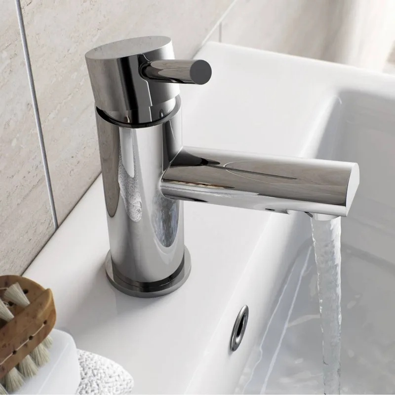 Chrome Cylindrical Basin Mixer with Side Lever