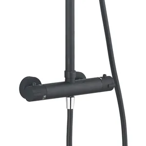 Matte Black Exposed Bar Shower Column with Round Rain Head and Hand Shower – photo 2