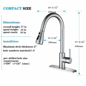 Brushed Pull-Down Kitchen Tap Sprayer with Black Hose – photo 4