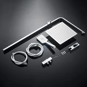 Square Rain Shower Kit with Wall Arm, Hand Shower and Hose