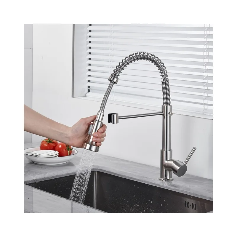 Brushed Pull-Down Spring Kitchen Faucet