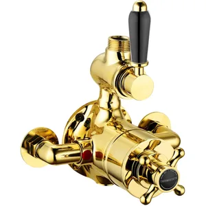 Traditional Gold Exposed Shower Valve with Black Lever and Cross Handle