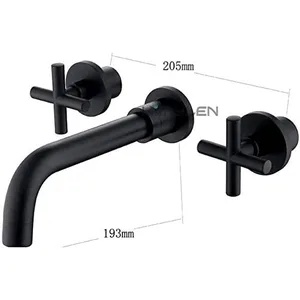 Matte Black Wall-Mounted Basin Mixer with Cross Handles – photo 2