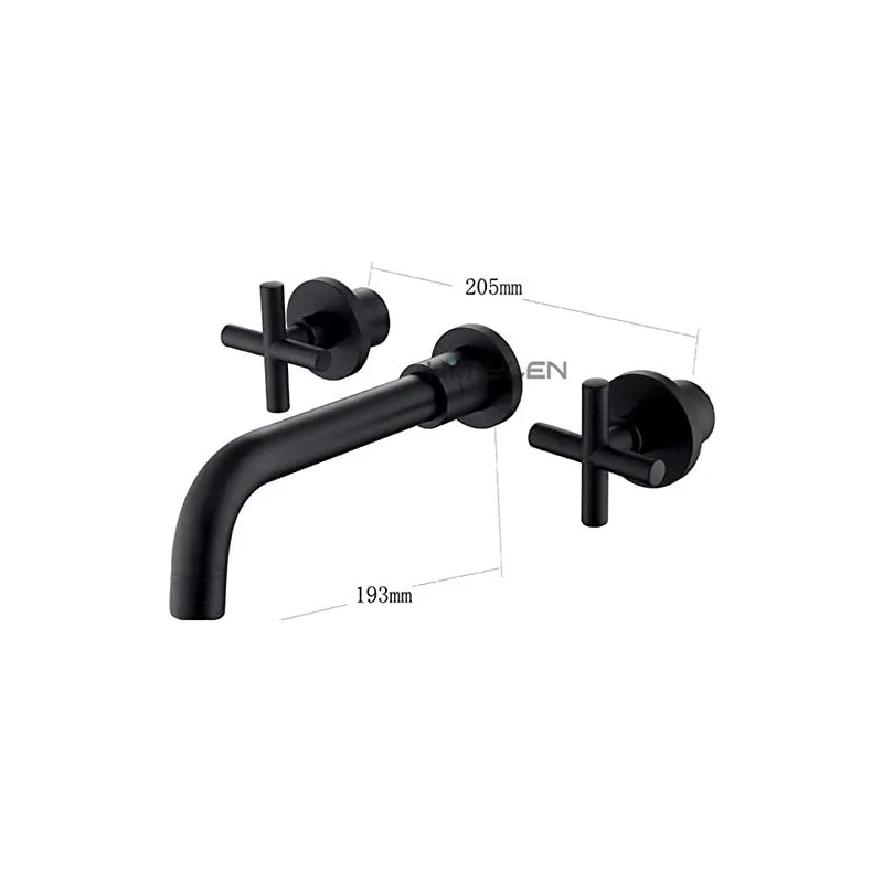 Matte Black Wall-Mounted Basin Mixer with Cross Handles – photo 2