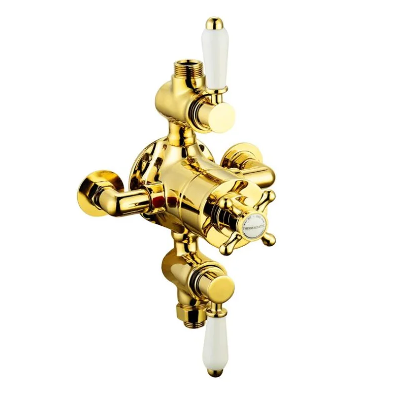 Traditional Gold Exposed Shower Valve with White Lever Handles