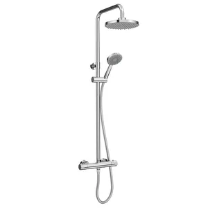 Chrome Exposed Bar Shower Column with Round Rain Head and Hand Shower – photo 4