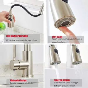 Brushed Pull-Down Kitchen Tap Sprayer with Black Hose – photo 2