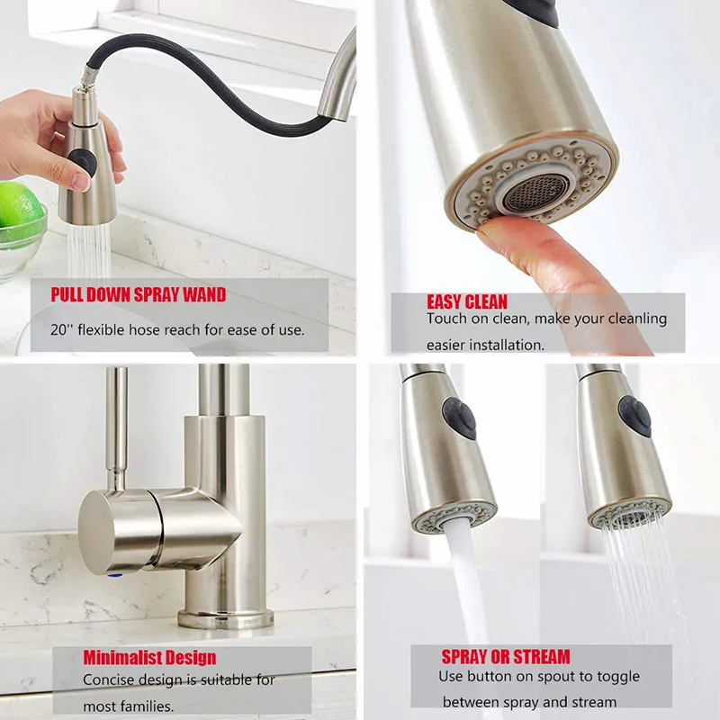 Brushed Pull-Down Kitchen Tap Sprayer with Black Hose – photo 2
