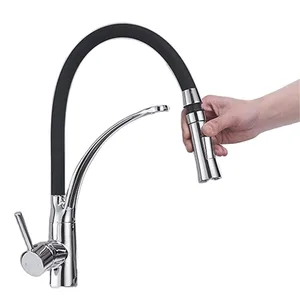 Pull-Down Kitchen Faucet with Flexible Black Spout, Chrome – photo 2