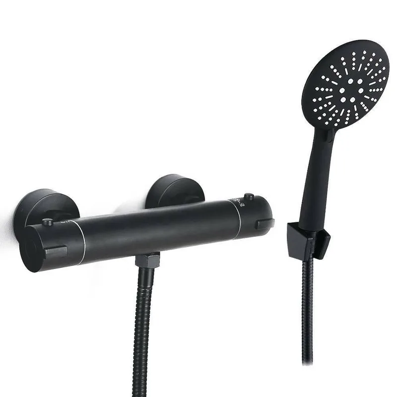 Matte Black Wall-Mounted Bath Shower Mixer with Slide Rail Kit – photo 5