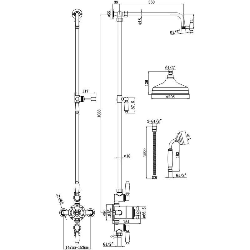 Traditional Chrome Exposed Shower System with Round Rain Head and Hand Shower – photo 3