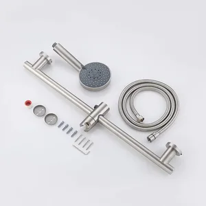 Brushed Stainless Steel Shower Slide Bar Kit with Hand Shower and Hose