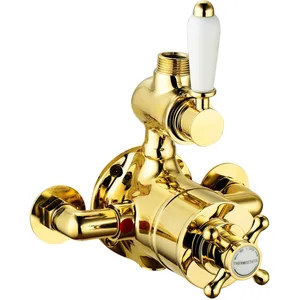 Traditional Gold Exposed Shower Valve with White Lever Handles – photo 2