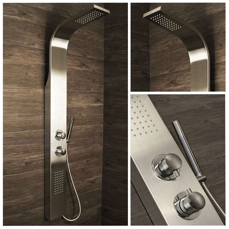 Brushed Shower Panel with Rain Head, Body Jets and Hand Shower – photo 3