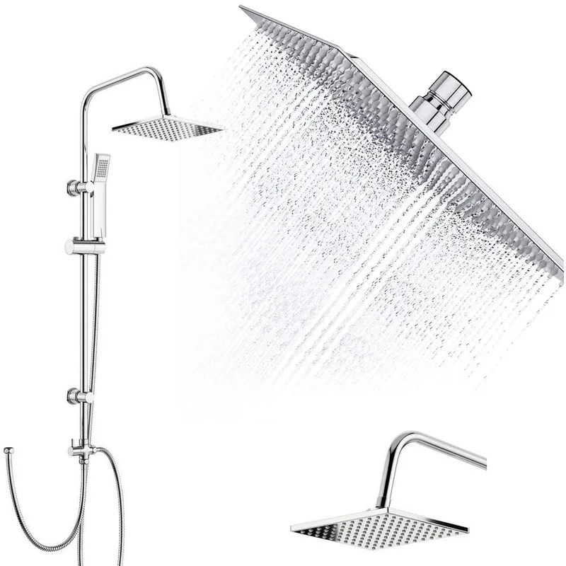 Chrome Exposed Shower System with Square Rain Head and Bath Spout