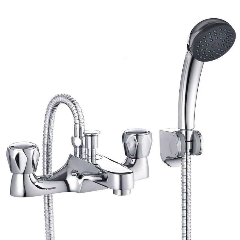 Two-Handle Deck-Mounted Bath Shower Mixer with Hand Shower