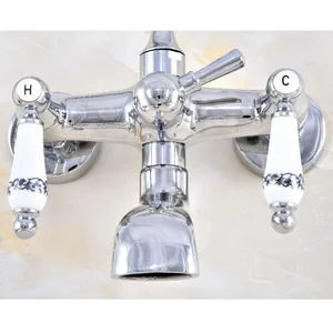 Traditional Wall-Mounted Bath Shower Mixer with Ceramic-Style Lever Handles