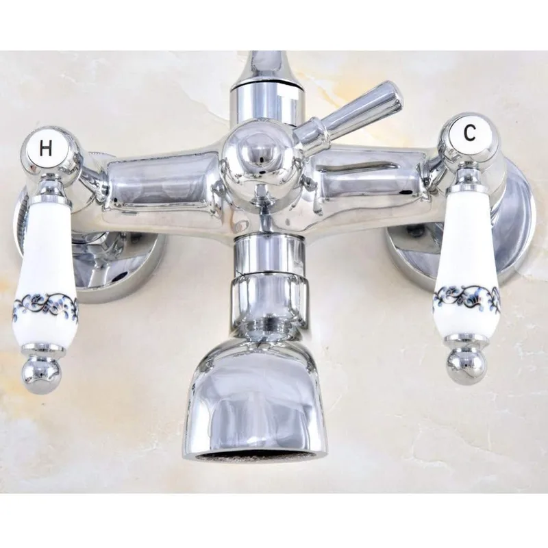 Traditional Wall-Mounted Bath Shower Mixer with Ceramic-Style Lever Handles