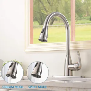 Brushed Gooseneck Pull-Down Kitchen Faucet with Stream and Spray Modes