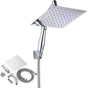 Square Rainfall Shower Head with Hand Shower on Wall Arm – photo 2