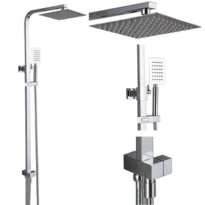 Square Slim Exposed Shower System with Rain Head and Hand Shower