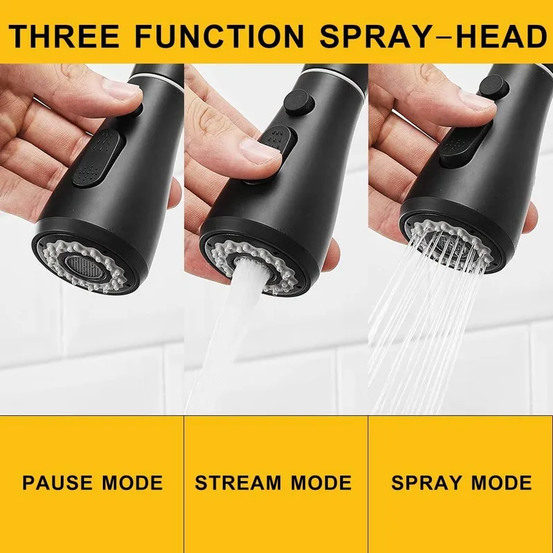 Matte Black Pull-Down Kitchen Faucet with Spray and Stream Modes – photo 3