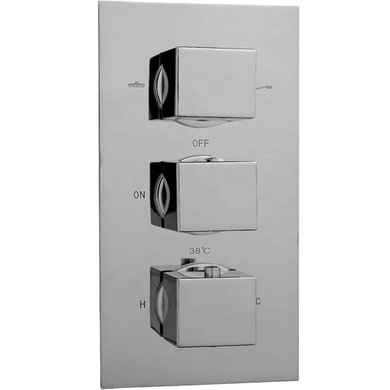 Chrome Concealed Triple Thermostatic Shower Valve – Square Handles