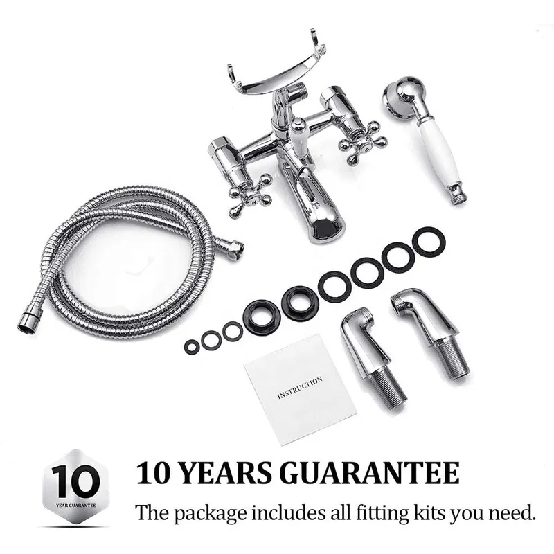 Traditional Bath Shower Mixer with Cross Handles and Hand Shower – photo 5