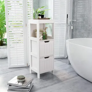 White Freestanding Bathroom Floor Cabinet with Two Drawers