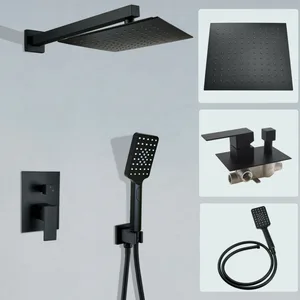 Matte Black Concealed Shower with Ceiling-Mounted Rain Head and Slide Rail – photo 4