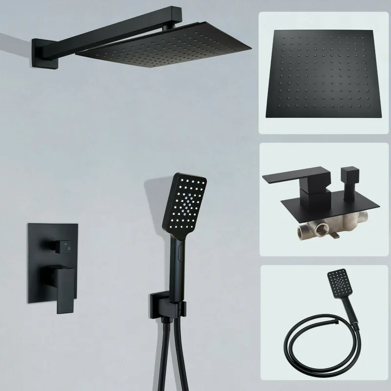 Matte Black Concealed Shower with Ceiling-Mounted Rain Head and Slide Rail – photo 4