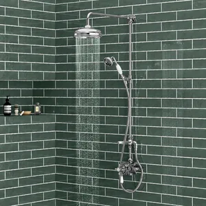 Traditional Chrome Rigid Riser Shower with Round Head and Handset – Exposed Valve