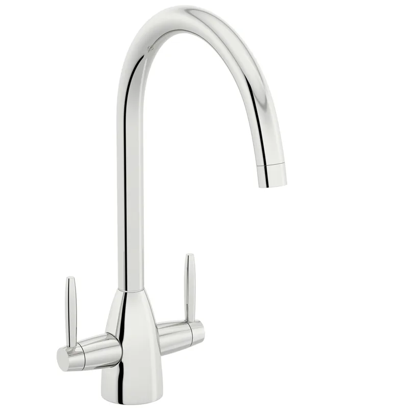 Chrome Two-Lever Swan-Neck Kitchen Mixer Tap