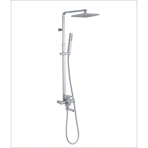 Chrome Shower Column with Square Rain Head and Bath Mixer