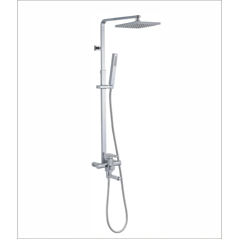 Chrome Shower Column with Square Rain Head and Bath Mixer