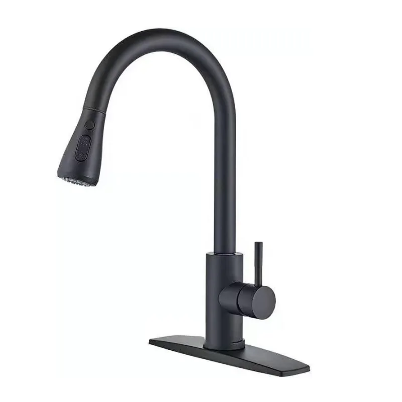 Matte Black Pull-Down Kitchen Faucet with Deck Plate