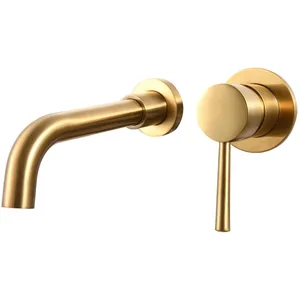 Brushed Gold Wall-Mounted Basin Spout and Lever Mixer – photo 2