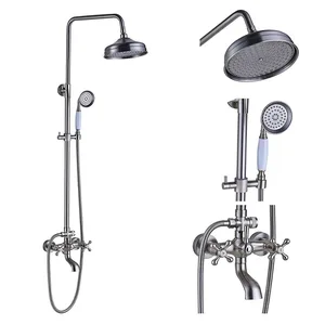 Antique Brass Exposed Shower System with Rain Head, Hand Shower and Bath Spout – photo 4