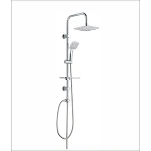 Chrome Shower Column with Round Rain Head and Square Hand Shower