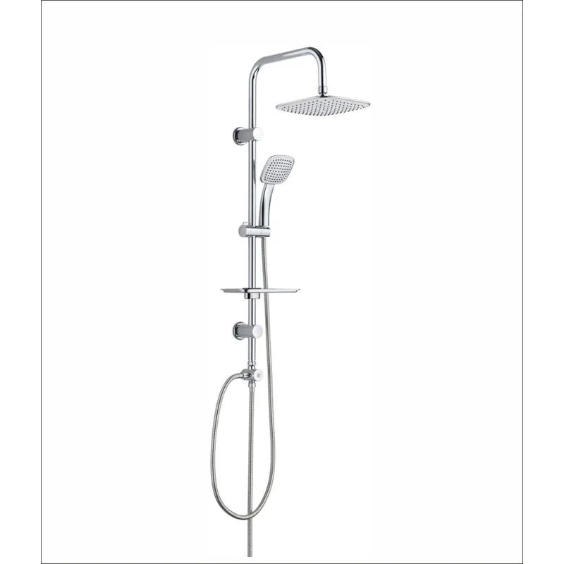 Chrome Shower Column with Round Rain Head and Square Hand Shower