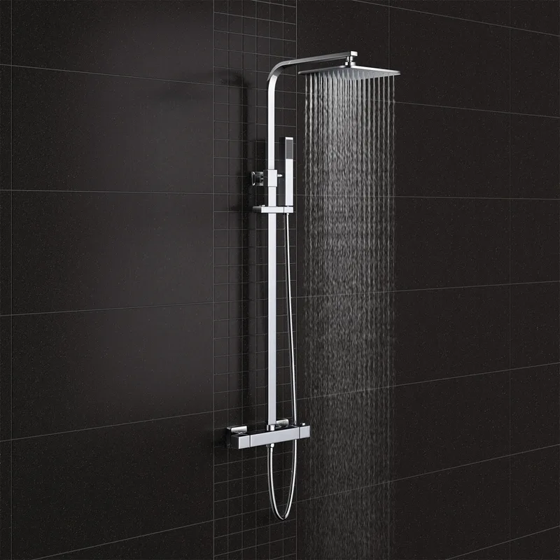 Chrome Exposed Bar Shower with Square Rain Head – Slim Square Riser