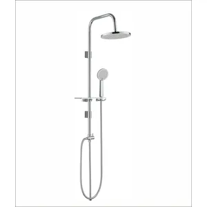 Chrome Shower Column with Round Rain Head, Hand Shower and Shelf