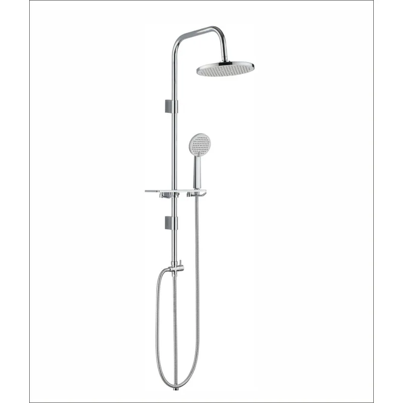Chrome Shower Column with Round Rain Head, Hand Shower and Shelf