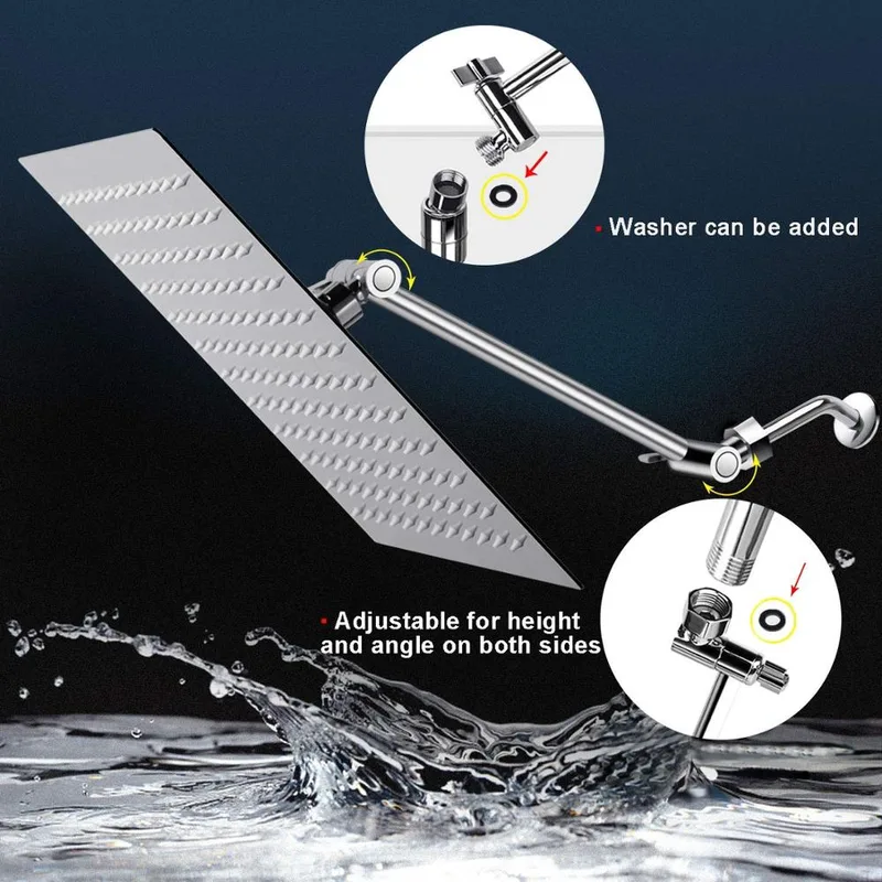 Square Rainfall Shower Head Kit with Adjustable Extension Arm – photo 3