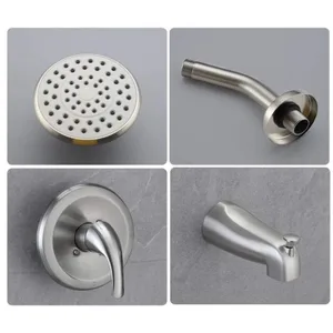 Brushed Tub and Shower Set with Round Head, Mixer Trim and Tub Spout – photo 2