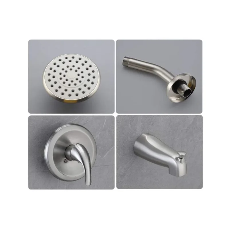 Brushed Tub and Shower Set with Round Head, Mixer Trim and Tub Spout – photo 2