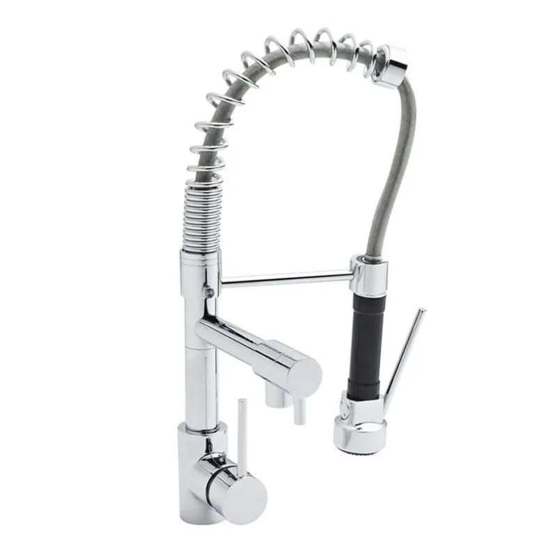 Chrome Spring Kitchen Faucet with Pull-Down Spray and Secondary Spout